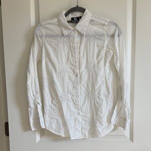 Elegant White Eyelet Button Down Shirt
